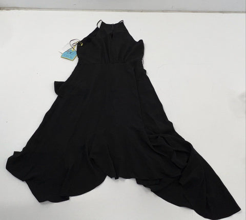 CeCe Women's Black Halter Asymmetrical Ruffle Essentials Dress Sz 4 NW