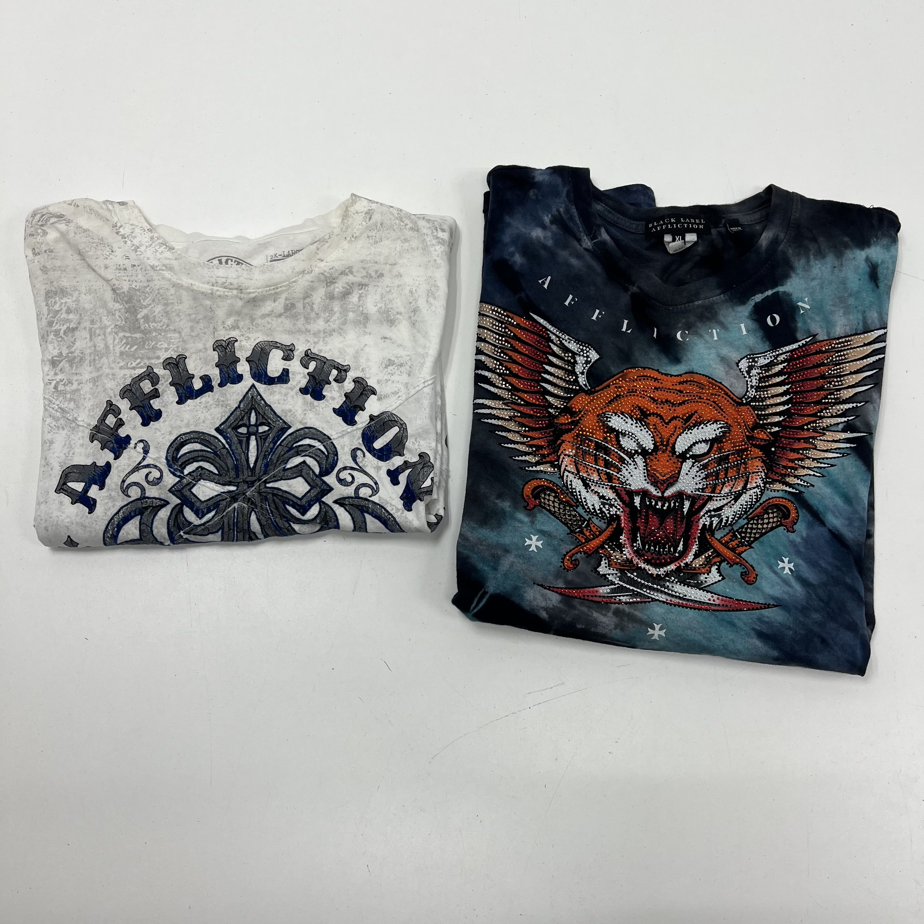 Vintage Y2K Affliction T-Shirt Lot of 2 Winged Tiger Live Fast Sz XL 2XL