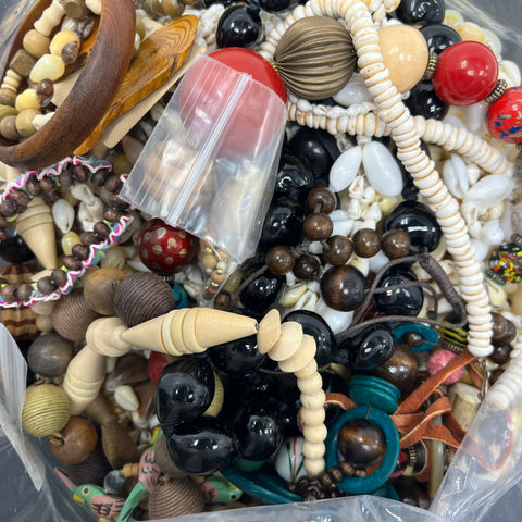 Vintage Boho Wood Shell Beaded Jewelry Necklace Bracelet Craft Lot