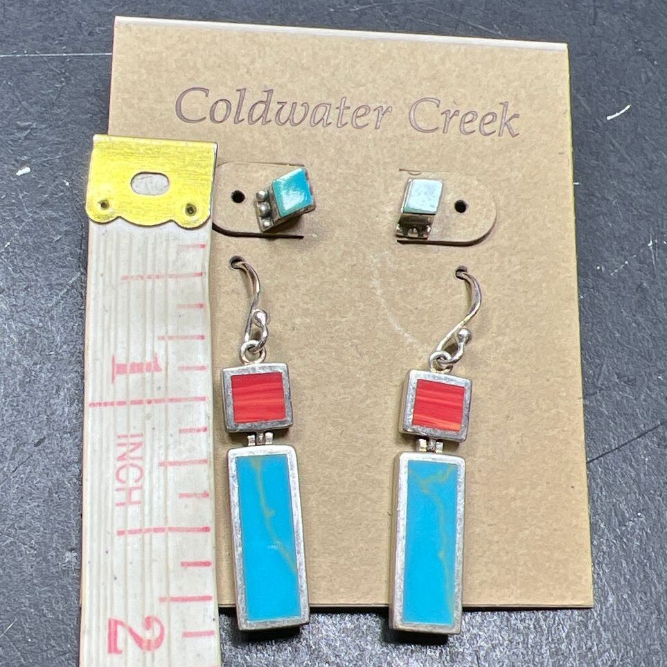2 Pair Coldwater Creek Turquoise and Coral Earrings NWT