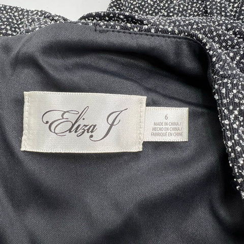 Eliza J Women's NWT Puff Sleeve Metallic Faux Wrap Cocktail Dress Black Silver 6