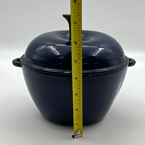 Enameled Cast Iron Apple Shaped Dutch Oven Blue Country Cottage Pot 9 Inch