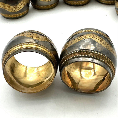 Vintage Napkin Ring Lot 12 Two Tone Etched Floral Mixed Metal Style