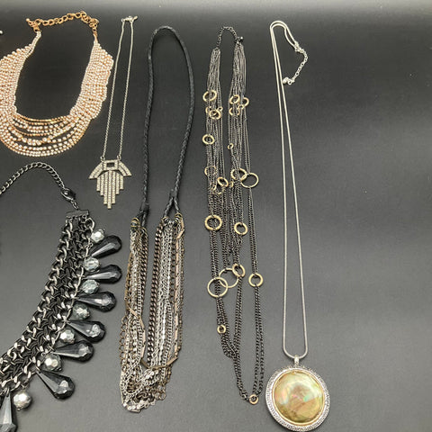 Statement Costume Jewelry Lot 7 Necklaces Vintage to Modern Bib Art Deco Beads