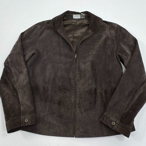 Chico's Vintage Y2K Brown Suede Leather Full Zip Jacket Women's Size 1 M