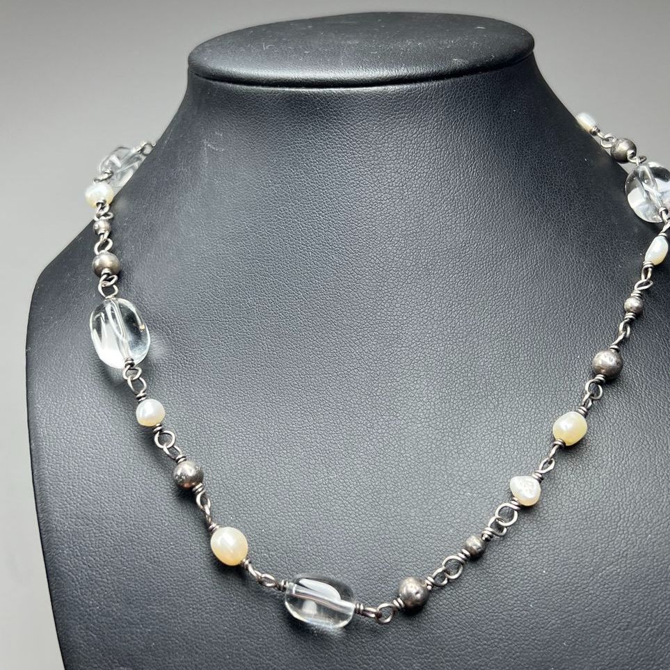 Silpada Sterling Silver Pearl & Clear Beaded Necklace