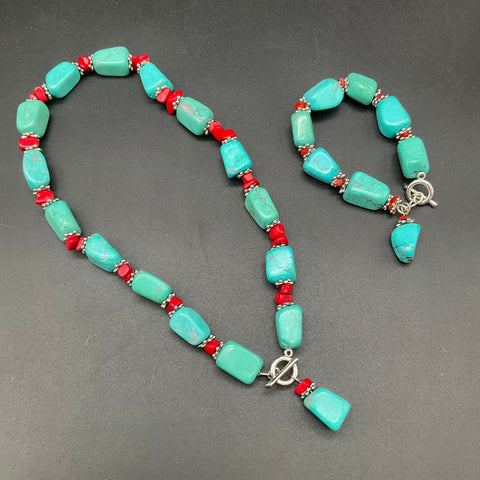 Southwestern Style Turquoise & Coral Tone Costume Jewelry Lot Necklaces Bracelet