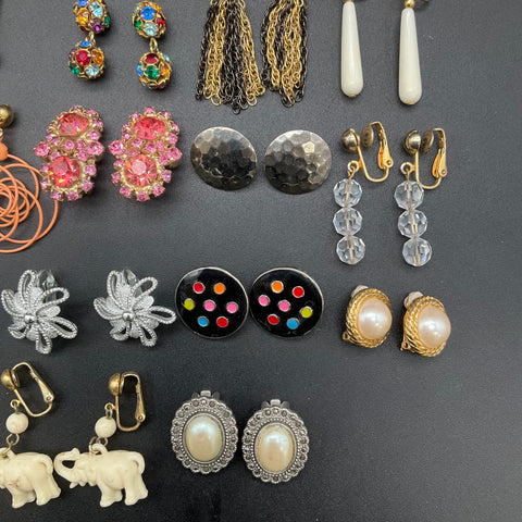 Vintage to Modern Clip On Earrings Jewelry Lot 16 Pairs Rhinestone Enamel