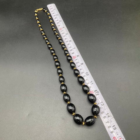 Vintage Napier Costume Jewelry Lot of 2 Gold Tone Cube & Black Bead Necklaces
