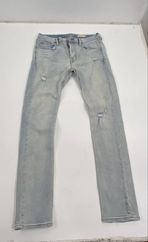 AllSaints Mens Cigarette Damaged Jeans Light Wash Blue Distressed Button Fly W32