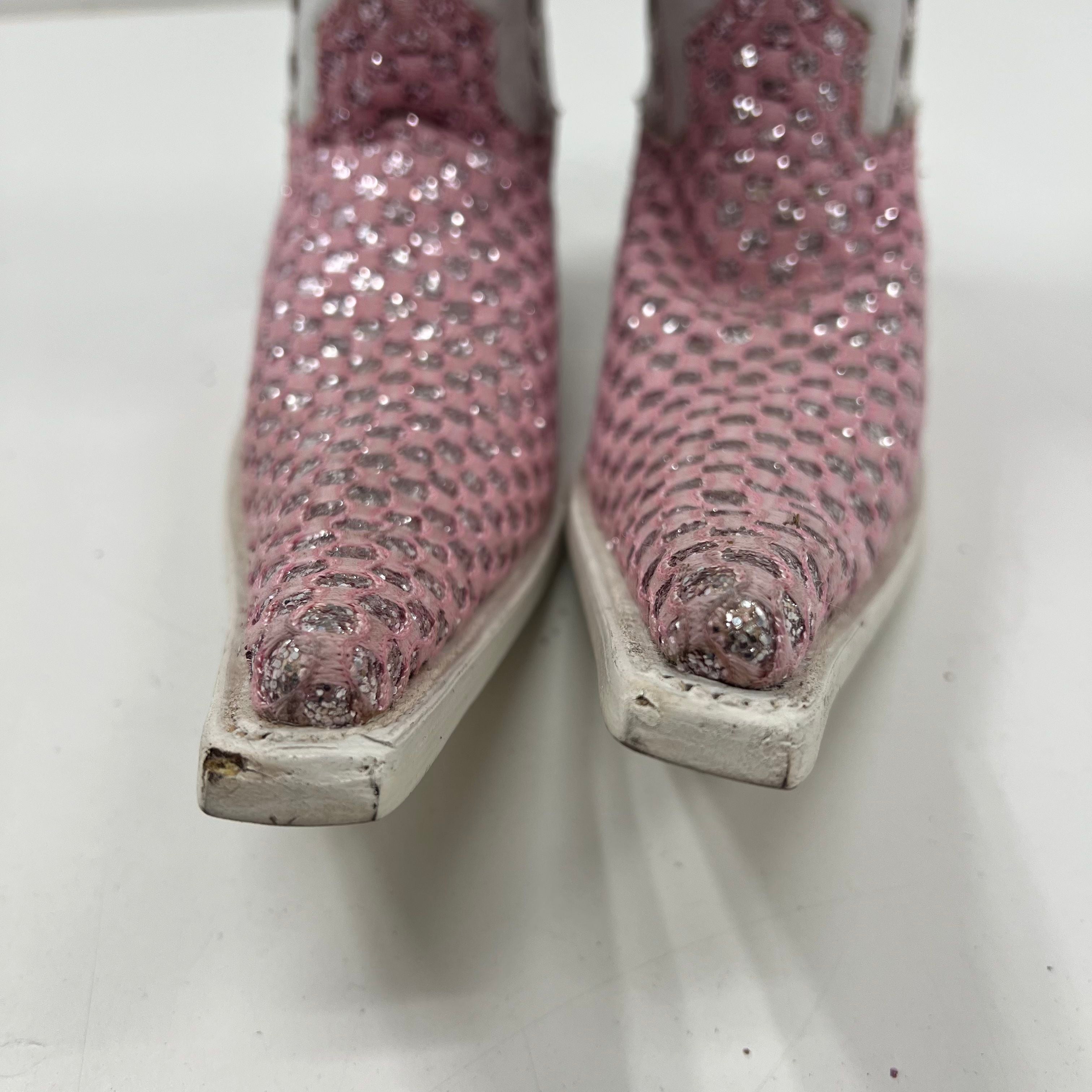 El General Pink White Glitter Cross Western Cowboy Boots Pointed Toe Size 6