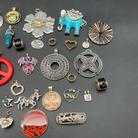 Vintage & Modern Pendants Charms Jewelry Lot of 37 Hogwarts Enamel Agate