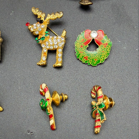 Vintage Christmas Costume Jewelry Lot 14 Pc Monet Avon Brooches Pins Trees