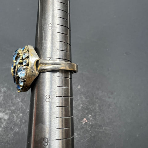 Vintage MCM Hollycraft Ring Silver Tone Blue Rhinestones *Missing Stones