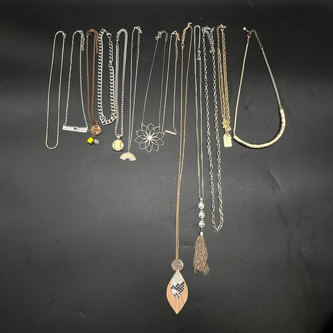Mixed Fashion Costume Jewelry Lot 14 Necklaces Gold & Silver Tone Floral Tassel