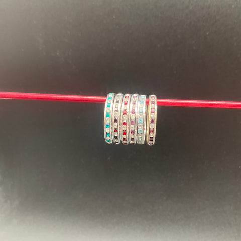 Rhinestone Stacking Band Costume Jewelry Lot of 6 Silver Tone Rings Size 8