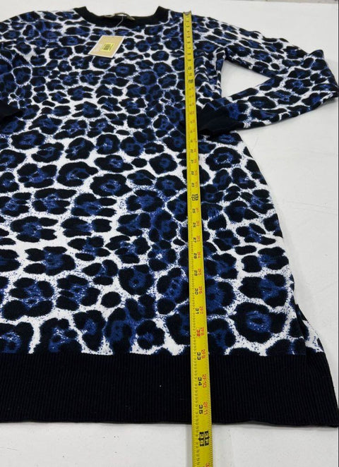 Michael Kors Blue Leopard Animal Print Sweater Dress NWT Sz S