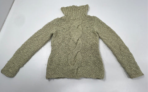 Theory Women's Ivory Chunky Hand Knit Wool Cable Turtleneck Sweater Sz S