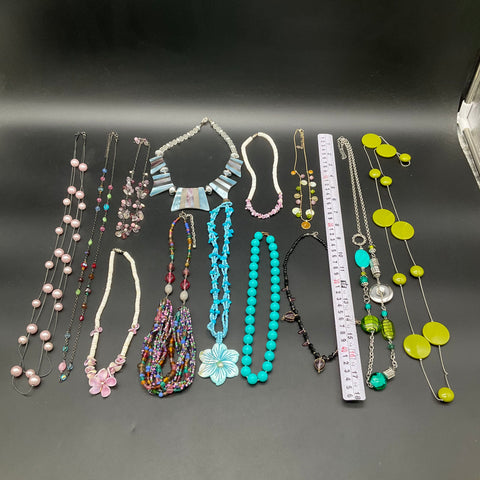 Vintage to Modern Costume Jewelry Lot 1 lb Beaded Shell Statement Necklaces 12pc