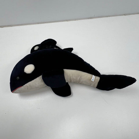 Vintage 80s Sea World Shamu & Baby Orca Whale Plush Stuffed Animal Set w/ Tag