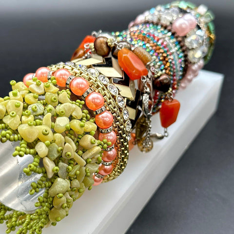 Vintage & Modern Costume Jewelry Lot of 25 Bracelets Bangles Cuffs Beaded