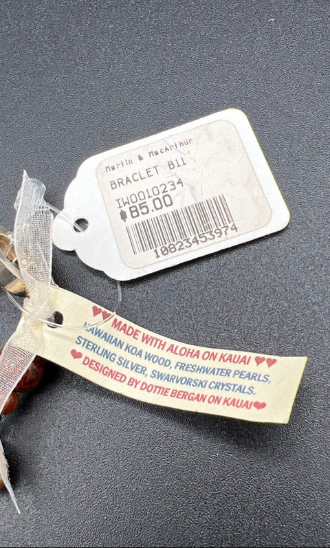 Martin & MacArthur Koa Earrings & Dottie Bergan Koa Pearl Bracelet Hawaiian Set