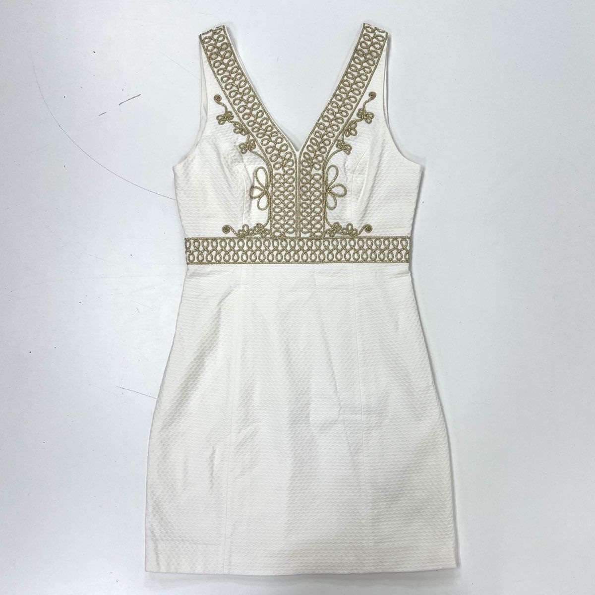 Lilly Pulitzer Women's White Gold Soutache Trim Cotton V-Neck Shift Dr