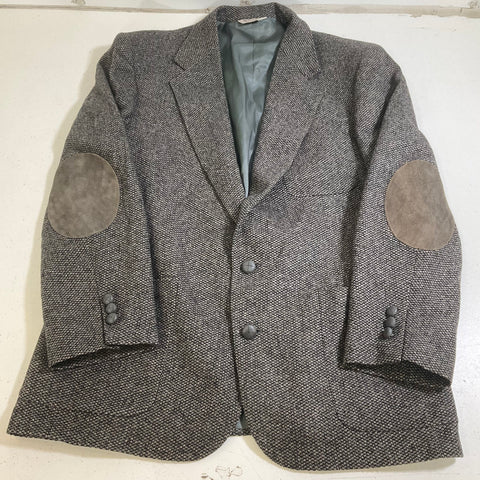 Vintage 80s Northwest Outfitters Gray Tweed Wool Elbow Patch Blazer Mens 44R