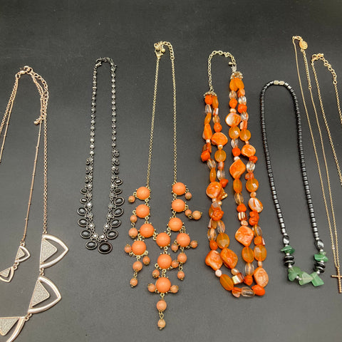 Mixed Costume Jewelry Lot 13 Necklaces Gold Silver Tone Beaded Statement 0.8 lb