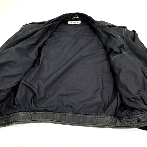 Vintage 80s Philippe Monet Leather Bomber Jacket Black Epaulets Taiwan Sz 42