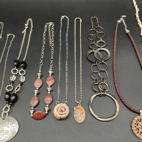 Vintage & Modern Costume Jewelry Lot 13 Necklaces Pendants Beaded Boho Style