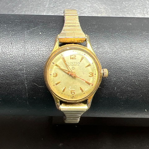 Vintage Clinton Gold Filled Band Automatic Watch Ticking