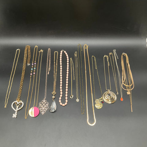Vintage & Modern Costume Jewelry Lot of 15 Necklaces Rhinestone Steampunk