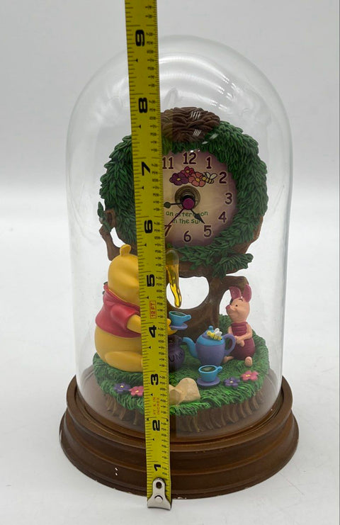 Disney Winnie the Pooh Piglet Tea Party Clock Figurine Glass Dome 9 Inch