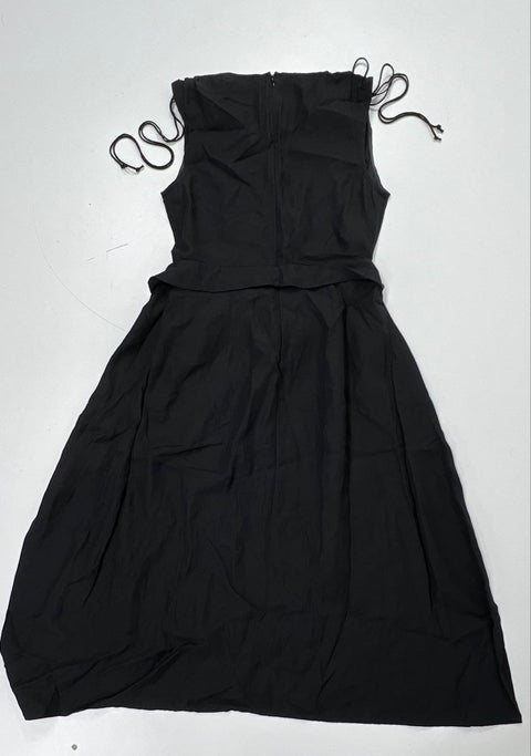 Derek Lam 10 Crosby Women's Black V-Neck Ruched Shoulder Belted Midi Dress Sz 4