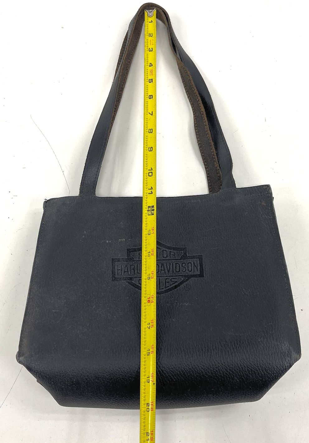 Vintage Harley Davidson Black Pebbled Leather Tote Shoulder Bag Purse Embossed