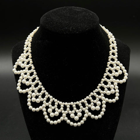 Vintage Faux Pearl Jewelry Lot of 8 Necklaces Bracelets Bib Collar Statement