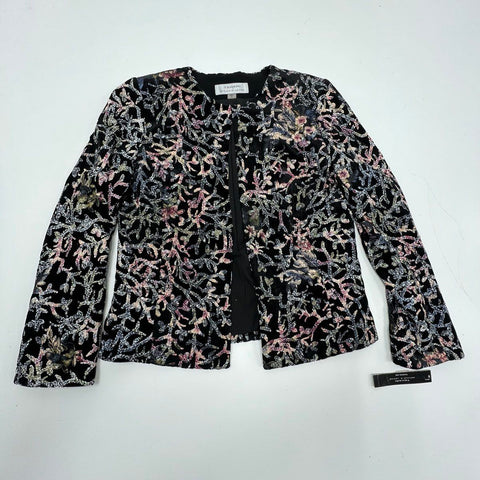 Tahari ASL Women's Sequin Burnout Velvet Jacket Black Pink NWT Size 8