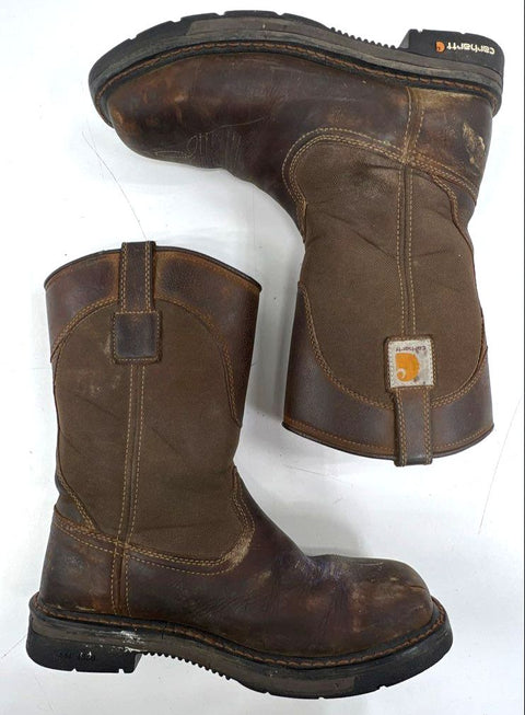 Carhartt Wellington Pull-On Steel Toe Brown Leather Work Boots Size 9