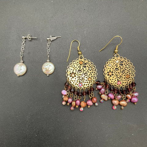 Freshwater & Faux Pearl Jewelry Lot 9 Pcs Necklaces Stretch Bracelets Earrings