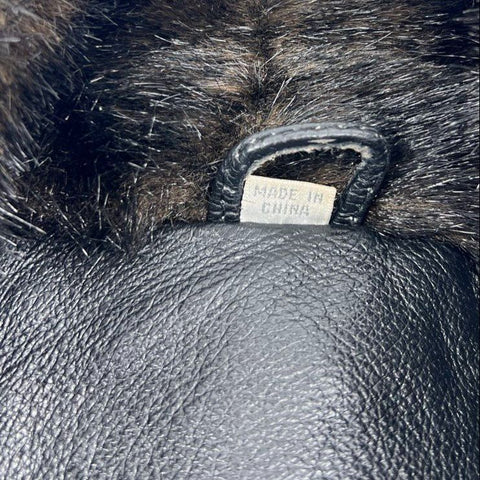 Vintage Charles Klein Black Leather Faux Fur Pleated Sleeve Jacket Coat Womens M