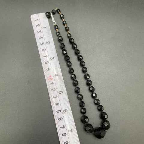 Vintage Black Glass Beaded Necklace Lot 2pc Germany Graduated Faceted Beads