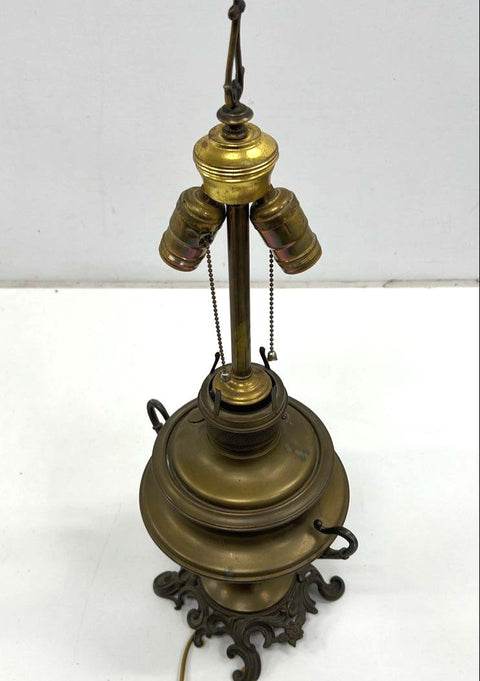 Vintage Hollywood Regency Rococo Revival Brass Urn Table Lamp 3-Light