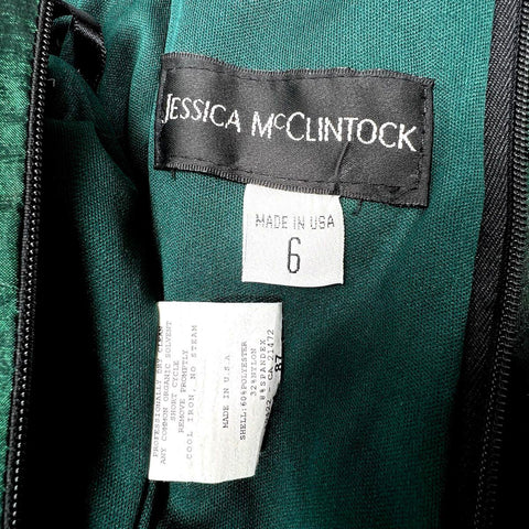 Vintage 90s Jessica McClintock Emerald Green Strapless Formal Evening Dress Sz 6