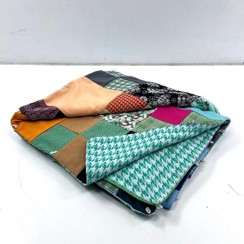 Vintage Patchwork Quilt Tied Multicolored Retro Geometric Floral Handcrafted