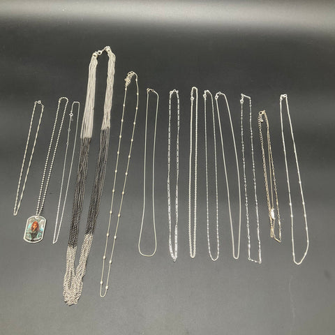 Fashion Necklace Jewelry Lot of 13 Silver Tone Multi-Strand Pendant Chain