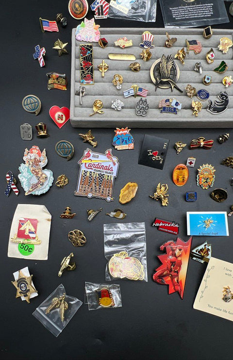 Mixed Lapel Pin Lot Vintage to Modern Military Angel Sports Marvel 1.25 lbs