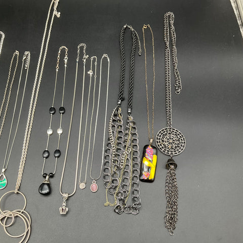 Anne Klein & Modern Fashion Jewelry Lot 15 Necklaces Silver Gunmetal Pendants