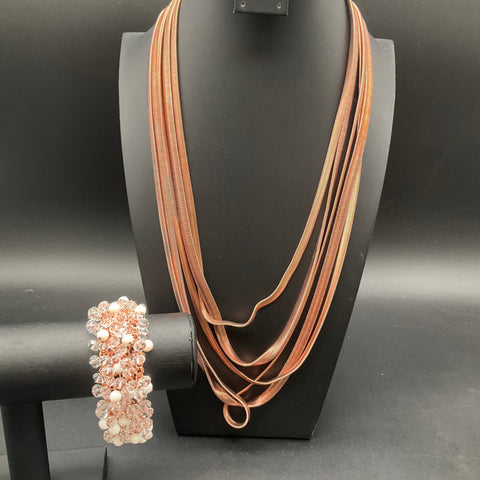 Graziano Rose Gold Tone Multi-Strand Snake Chain Necklace & Beaded Bracelet Set