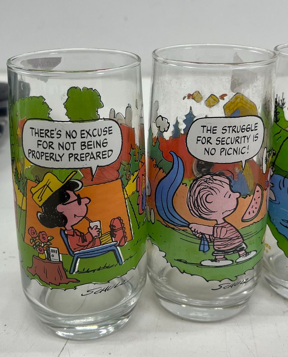 Vintage 1983 Peanuts Camp Snoopy Collection McDonalds Glasses Set of 4